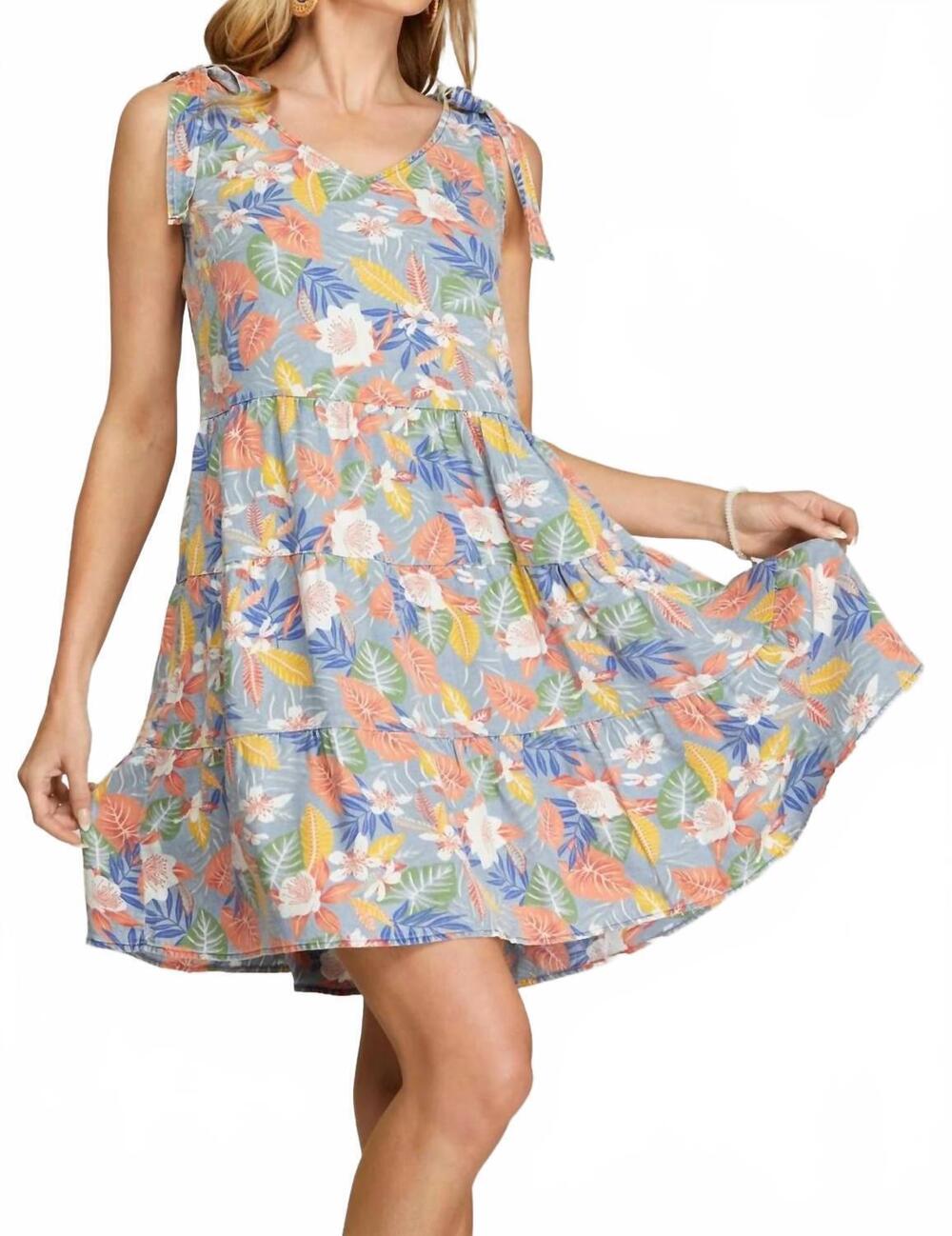 NEW UMGEE roxy chambray floral dress in blue multi